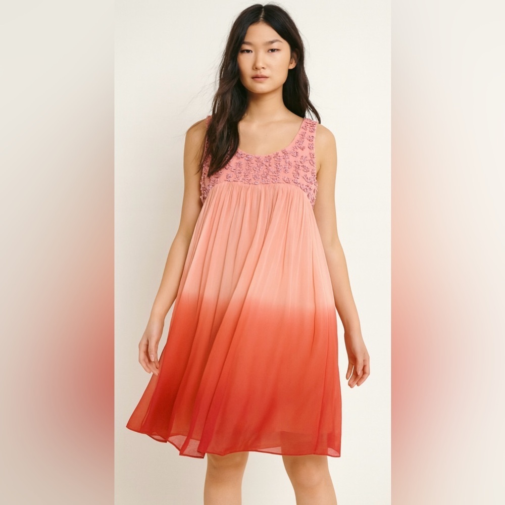 Betsey Johnson Ombré Chiffon Dress Pink Coral Romantic Coquette Size 6 - Read